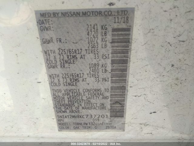 Photo 8 VIN: 5N1AT2MV8KC737201 - NISSAN ROGUE 