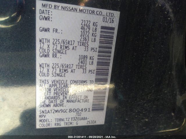 Photo 8 VIN: 5N1AT2MV9GC800491 - NISSAN ROGUE 