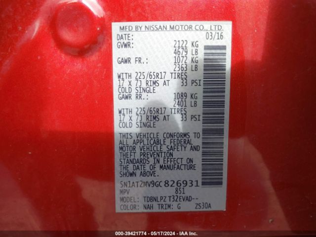 Photo 8 VIN: 5N1AT2MV9GC826931 - NISSAN ROGUE 