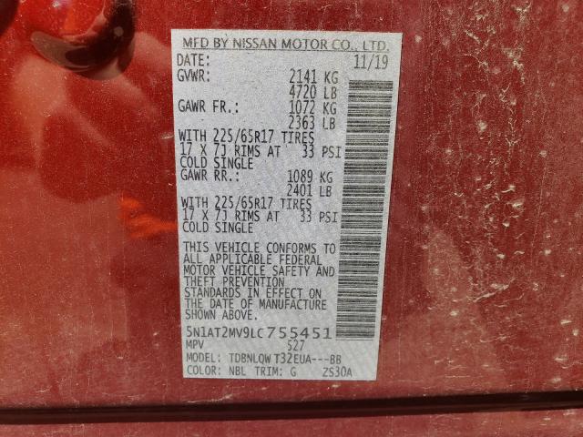 Photo 9 VIN: 5N1AT2MV9LC755451 - NISSAN ROGUE S 