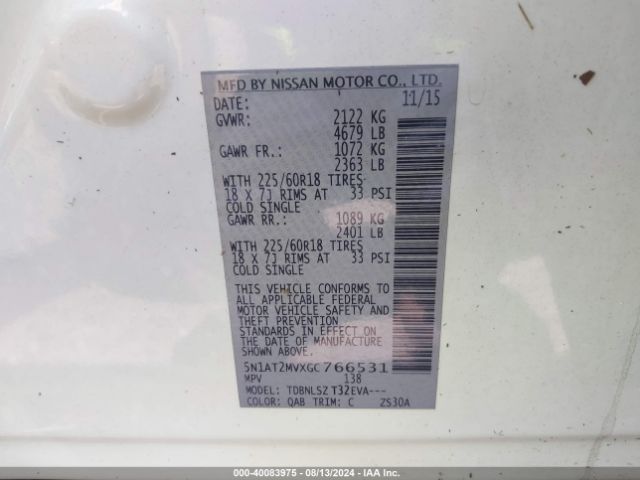 Photo 8 VIN: 5N1AT2MVXGC766531 - NISSAN ROGUE 