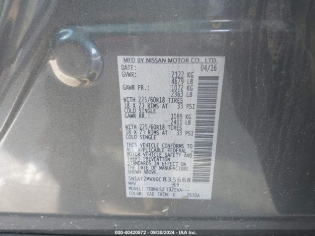 Photo 8 VIN: 5N1AT2MVXGC835668 - NISSAN ROGUE 