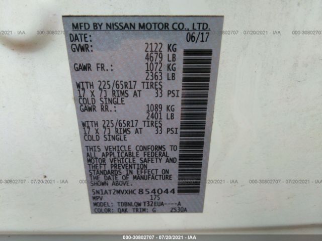 Photo 8 VIN: 5N1AT2MVXHC854044 - NISSAN ROGUE 