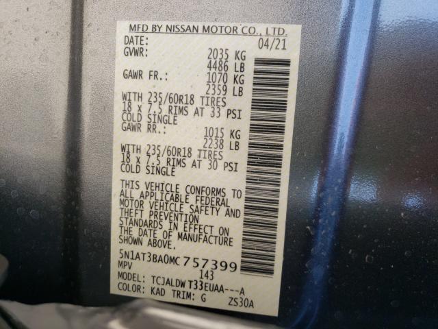 Photo 9 VIN: 5N1AT3BA0MC757399 - NISSAN ROGUE SV 