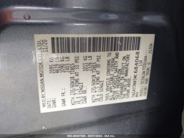 Photo 8 VIN: 5N1AT3BB5MC684068 - NISSAN ROGUE 