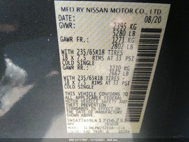 Photo 8 VIN: 5N1AZ2AS9LN170625 - NISSAN MURANO 