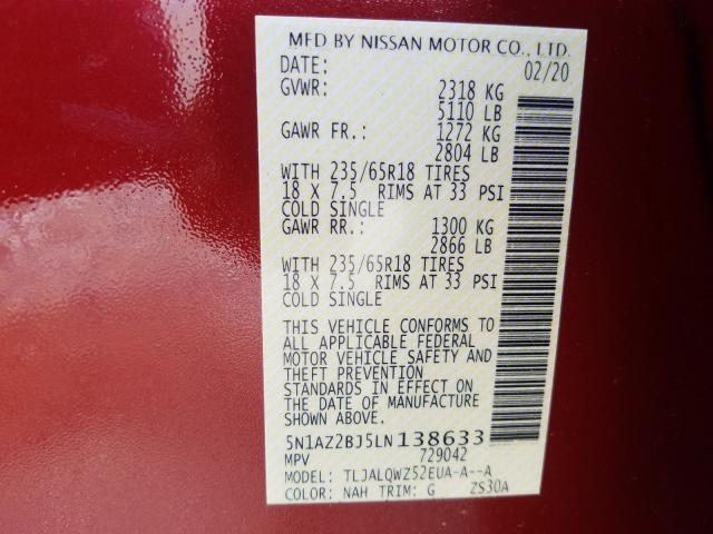 Photo 9 VIN: 5N1AZ2BJ5LN138633 - NISSAN MURANO SV 