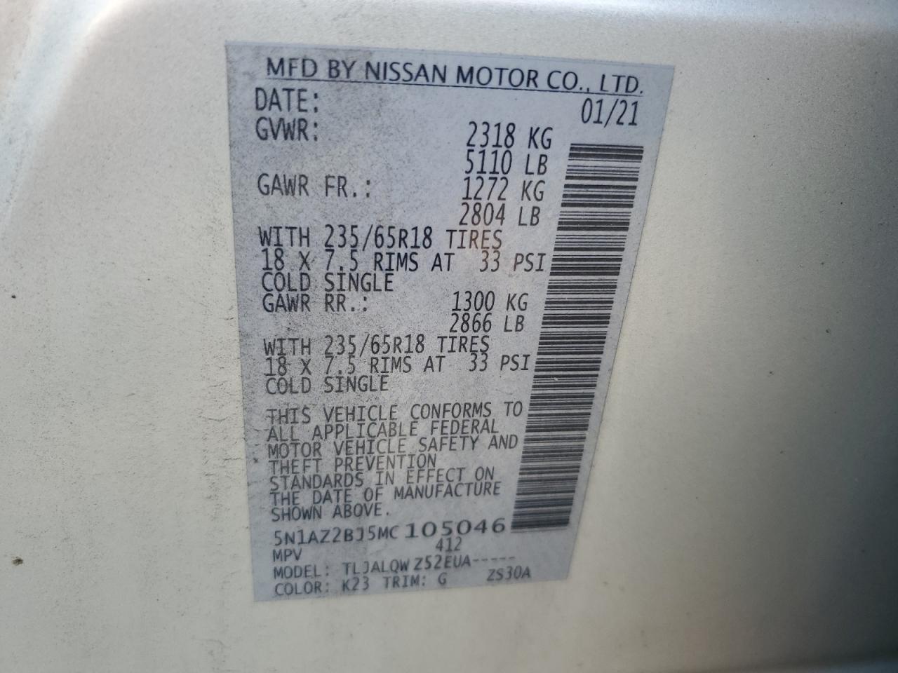 Photo 13 VIN: 5N1AZ2BJ5MC105046 - NISSAN MURANO 