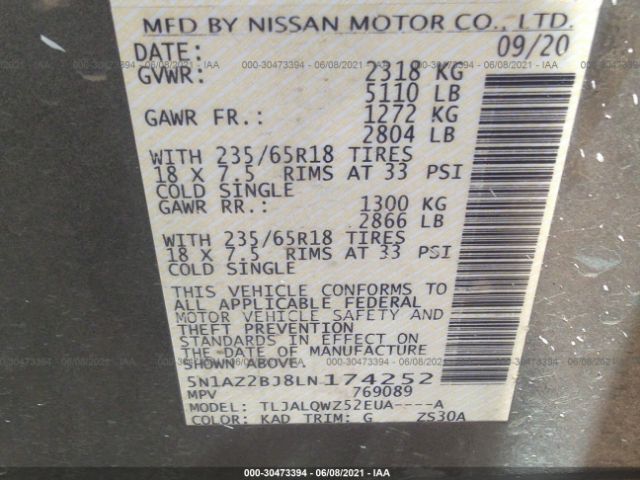 Photo 8 VIN: 5N1AZ2BJ8LN174252 - NISSAN MURANO 