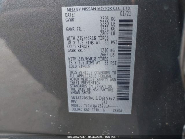 Photo 8 VIN: 5N1AZ2BS3MC108567 - NISSAN MURANO 