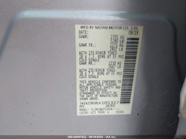 Photo 8 VIN: 5N1AZ2BS8LN105327 - NISSAN MURANO 