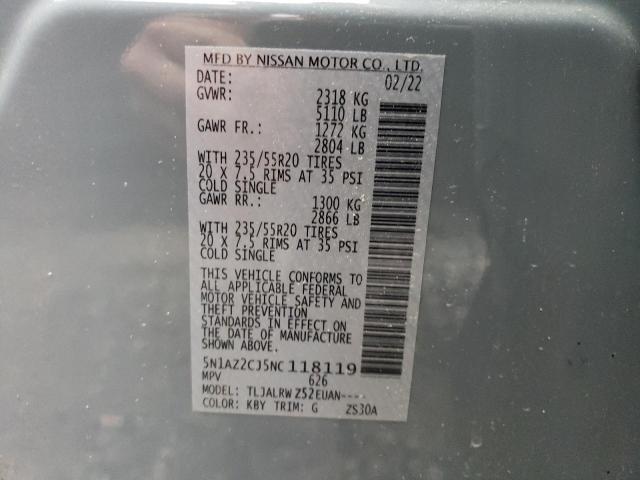 Photo 13 VIN: 5N1AZ2CJ5NC118119 - NISSAN MURANO SL 