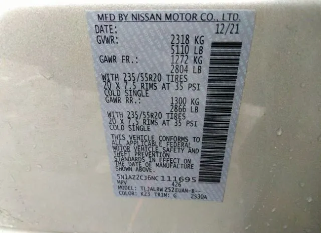 Photo 8 VIN: 5N1AZ2CJ6NC111695 - NISSAN MURANO 