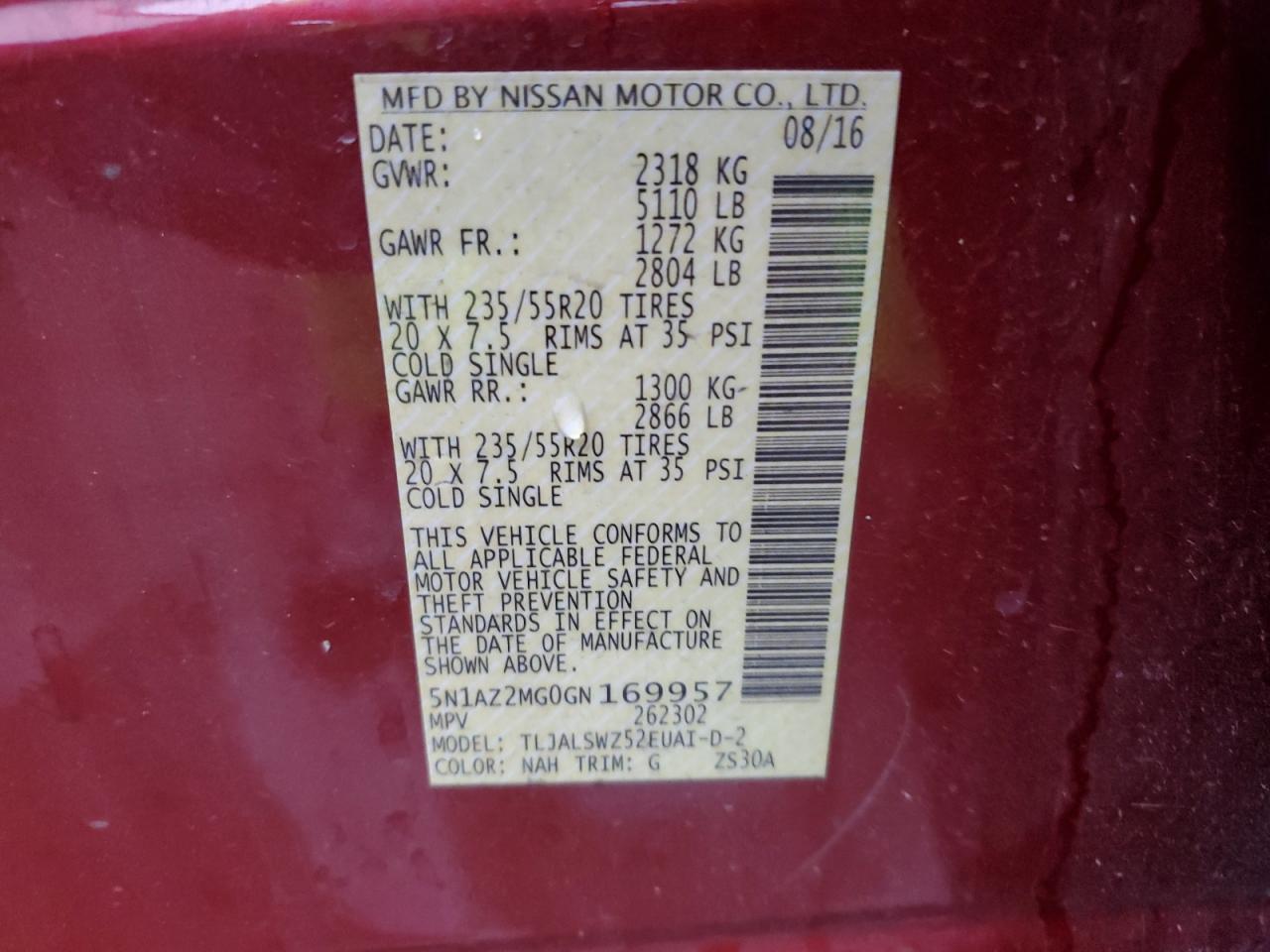 Photo 13 VIN: 5N1AZ2MG0GN169957 - NISSAN MURANO 