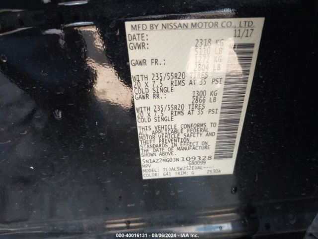 Photo 8 VIN: 5N1AZ2MG0JN109328 - NISSAN MURANO 