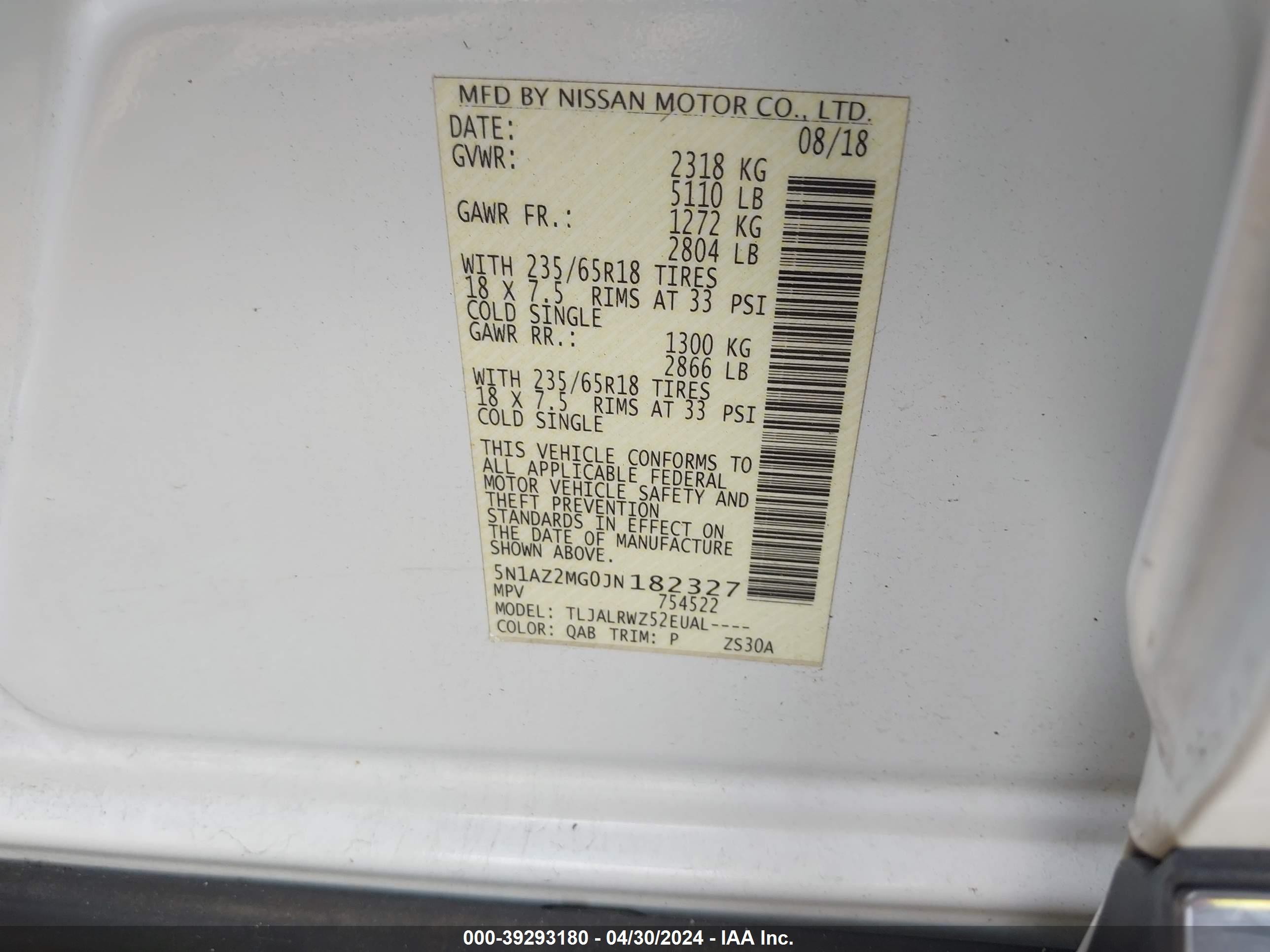 Photo 8 VIN: 5N1AZ2MG0JN182327 - NISSAN MURANO 