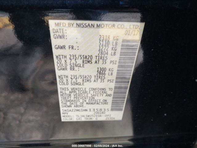 Photo 8 VIN: 5N1AZ2MG1HN135835 - NISSAN MURANO 