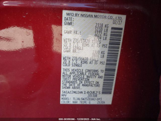 Photo 8 VIN: 5N1AZ2MG1HN140825 - NISSAN MURANO 