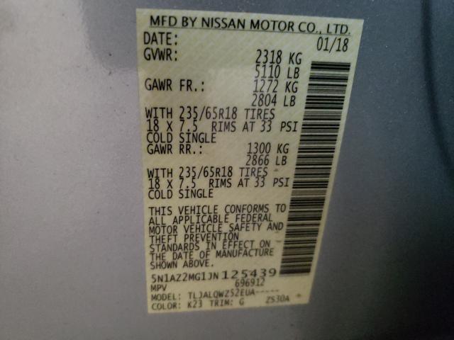 Photo 9 VIN: 5N1AZ2MG1JN125439 - NISSAN MURANO S 