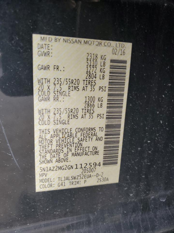 Photo 12 VIN: 5N1AZ2MG2GN112594 - NISSAN MURANO 