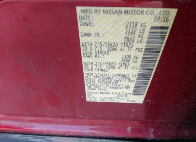 Photo 8 VIN: 5N1AZ2MG2HN103749 - NISSAN MURANO 