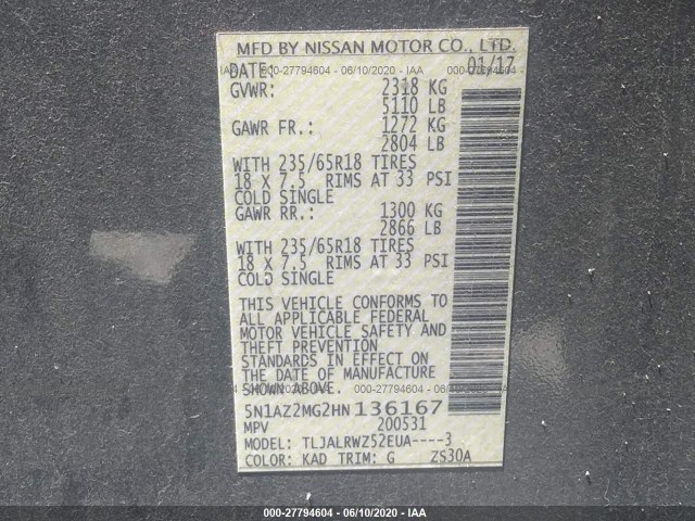 Photo 8 VIN: 5N1AZ2MG2HN136167 - NISSAN MURANO 