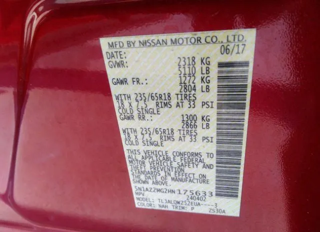 Photo 8 VIN: 5N1AZ2MG2HN175633 - NISSAN MURANO 