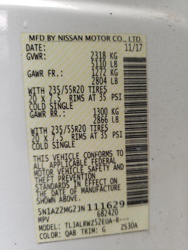 Photo 9 VIN: 5N1AZ2MG2JN111629 - NISSAN MURANO S 