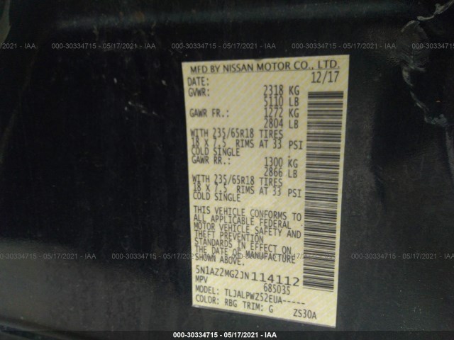 Photo 8 VIN: 5N1AZ2MG2JN114112 - NISSAN MURANO 