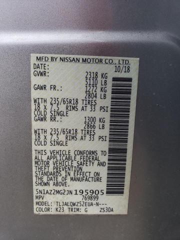 Photo 9 VIN: 5N1AZ2MG2JN195905 - NISSAN MURANO S 