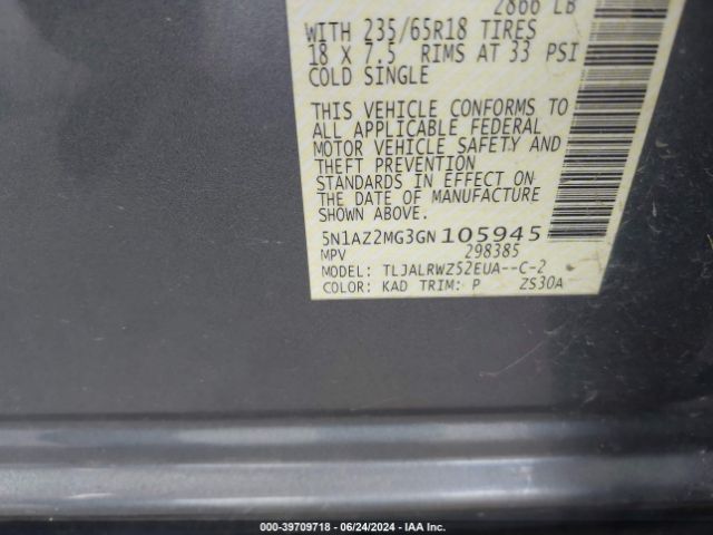 Photo 8 VIN: 5N1AZ2MG3GN105945 - NISSAN MURANO 