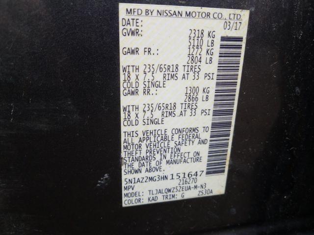 Photo 9 VIN: 5N1AZ2MG3HN151647 - NISSAN MURANO S 