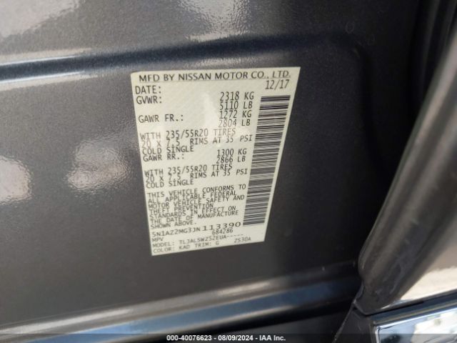 Photo 8 VIN: 5N1AZ2MG3JN113390 - NISSAN MURANO 