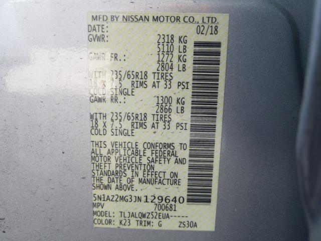 Photo 9 VIN: 5N1AZ2MG3JN129640 - NISSAN MURANO S 