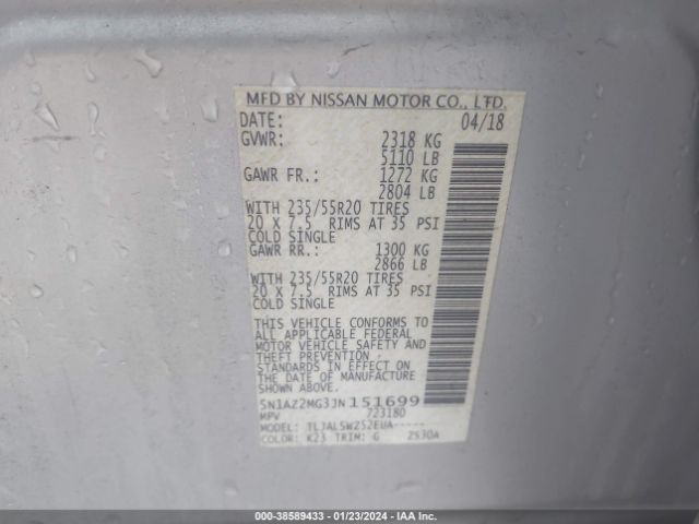 Photo 8 VIN: 5N1AZ2MG3JN151699 - NISSAN MURANO 