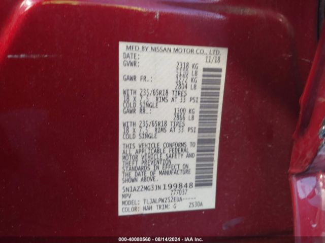 Photo 8 VIN: 5N1AZ2MG3JN199848 - NISSAN MURANO 