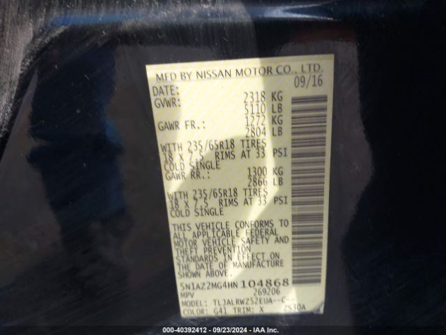 Photo 8 VIN: 5N1AZ2MG4HN104868 - NISSAN MURANO 