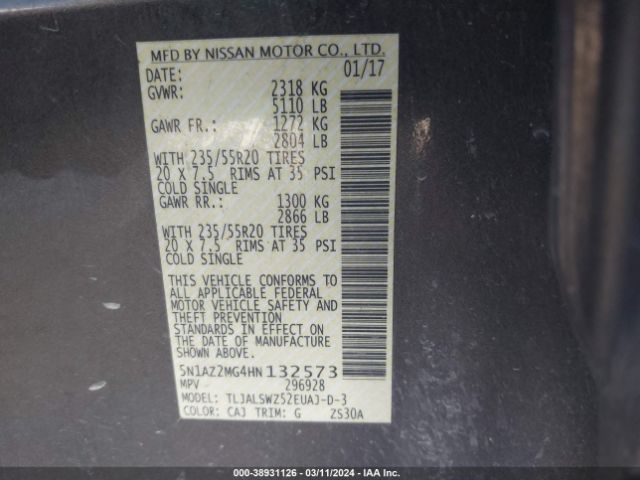 Photo 8 VIN: 5N1AZ2MG4HN132573 - NISSAN MURANO 