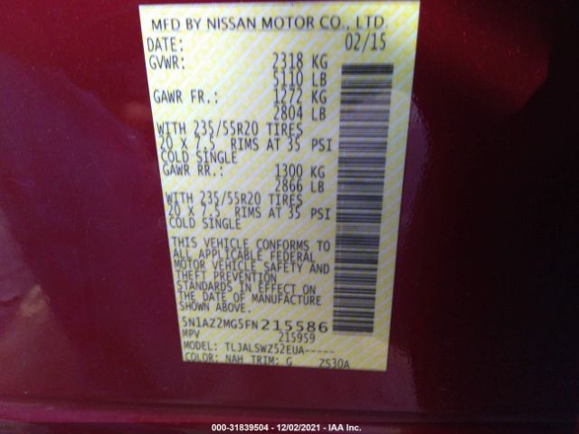 Photo 8 VIN: 5N1AZ2MG5FN215586 - NISSAN MURANO 