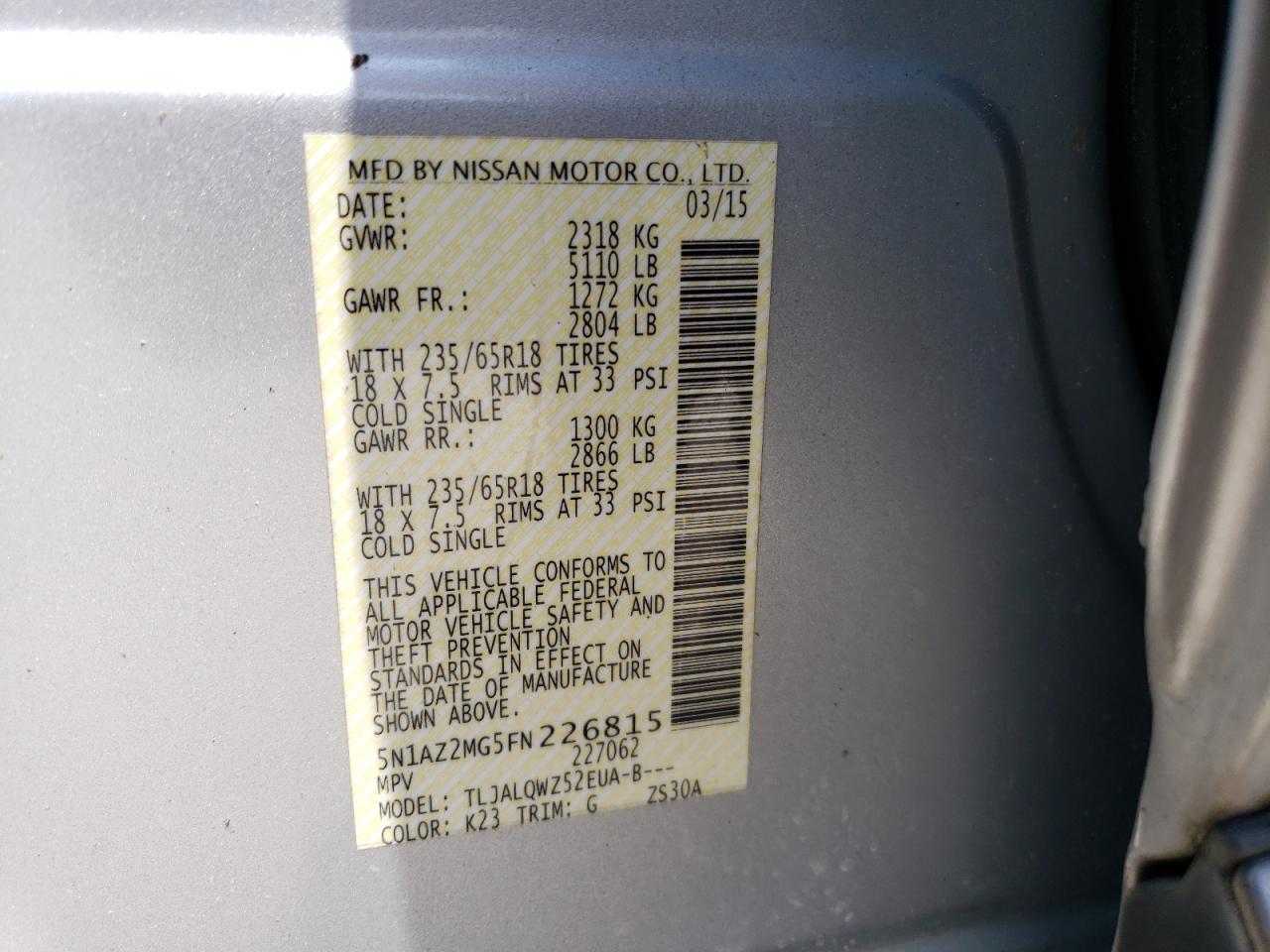 Photo 12 VIN: 5N1AZ2MG5FN226815 - NISSAN MURANO 