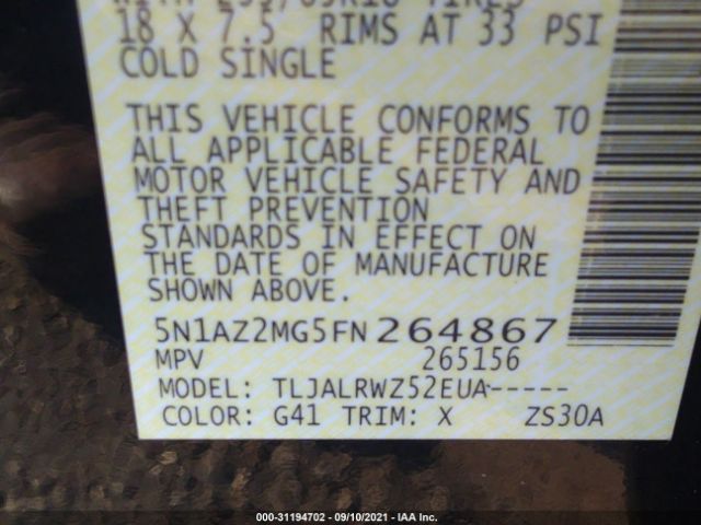 Photo 8 VIN: 5N1AZ2MG5FN264867 - NISSAN MURANO 