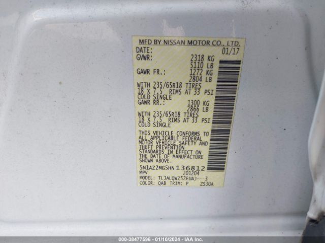 Photo 8 VIN: 5N1AZ2MG5HN136812 - NISSAN MURANO 