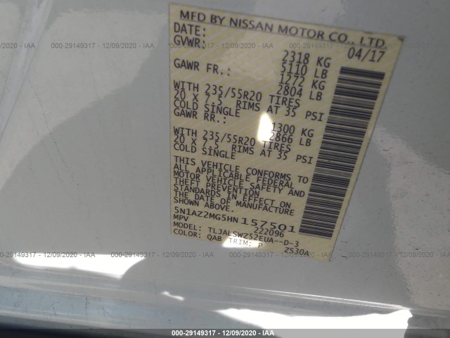 Photo 8 VIN: 5N1AZ2MG5HN157501 - NISSAN MURANO 