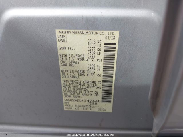 Photo 8 VIN: 5N1AZ2MG5JN142440 - NISSAN MURANO 