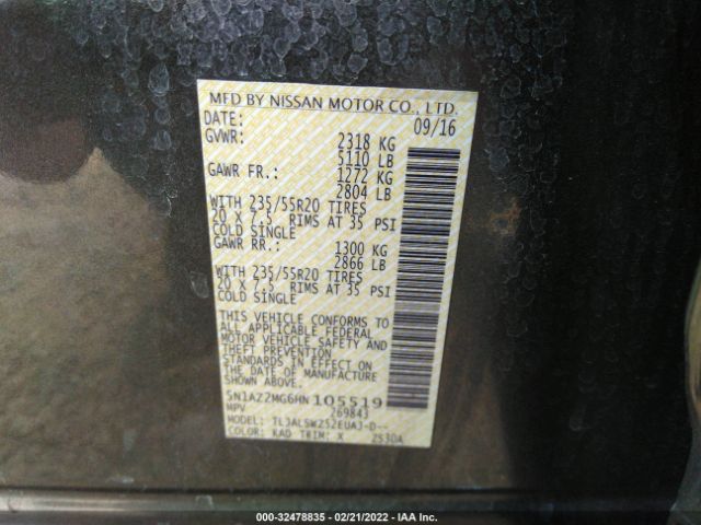 Photo 8 VIN: 5N1AZ2MG6HN105519 - NISSAN MURANO 