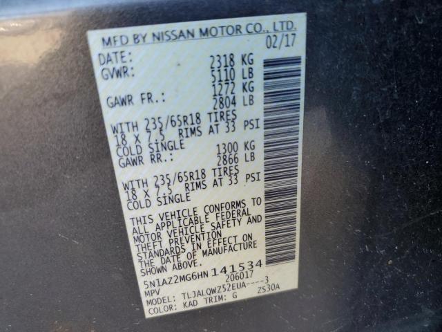 Photo 13 VIN: 5N1AZ2MG6HN141534 - NISSAN MURANO S 