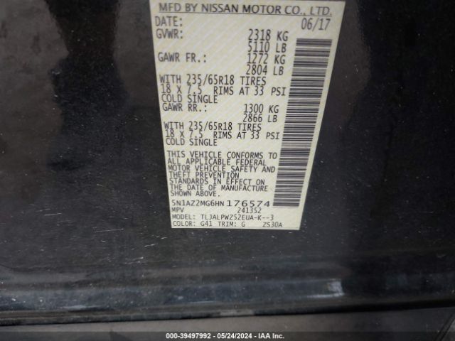 Photo 8 VIN: 5N1AZ2MG6HN176574 - NISSAN MURANO 