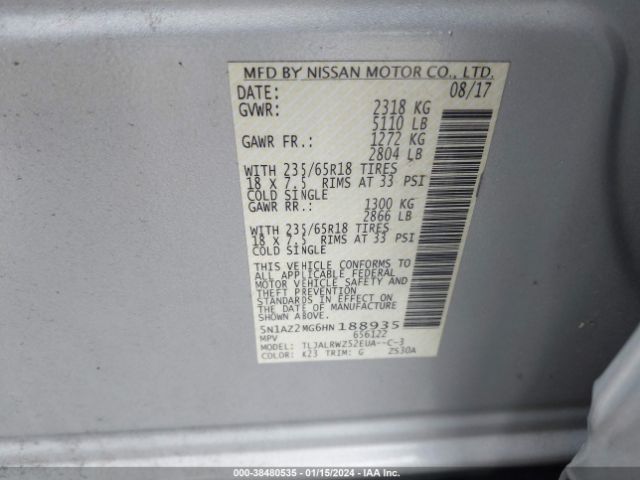 Photo 8 VIN: 5N1AZ2MG6HN188935 - NISSAN MURANO 