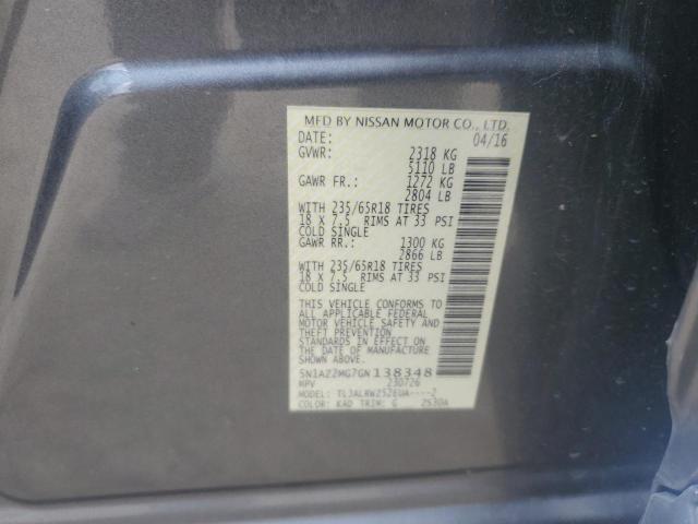 Photo 11 VIN: 5N1AZ2MG7GN138348 - NISSAN MURANO S 