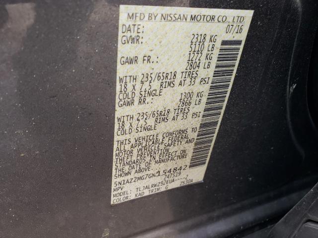 Photo 9 VIN: 5N1AZ2MG7GN154842 - NISSAN MURANO S 